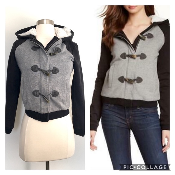 Fluffy Faux Fur Lined Zip Hoodie Jacket Black Grey - Picture 1 of 12